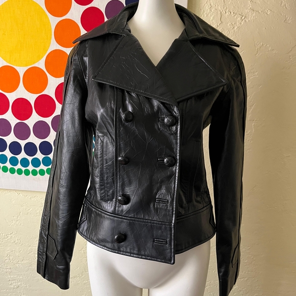 RARE FIND! Vintage Guess Black Double-Breasted Leather Jacket - Picture 1 of 7